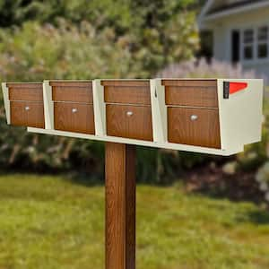 Mail Manager X4 Locking Mailbox Combo Kit with Wood Grain In-Ground Post, 4 Compartment High Security Cluster