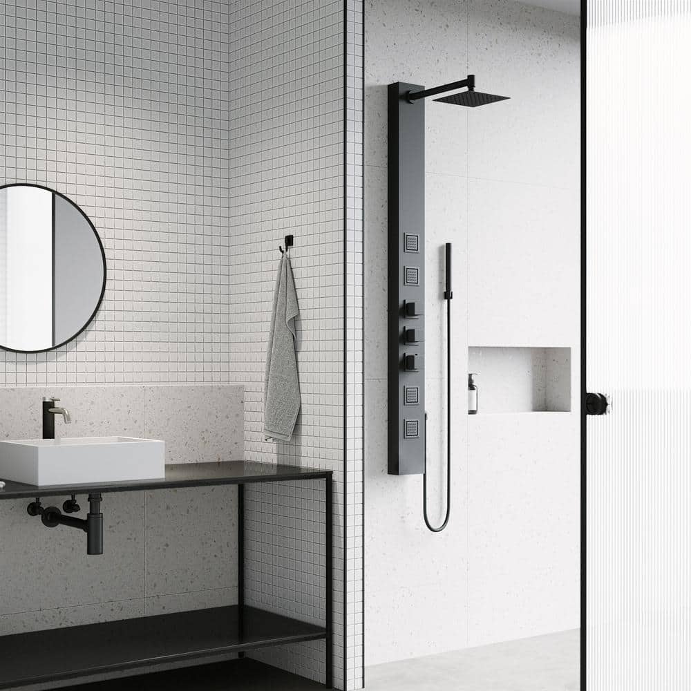 Sutton Matte Black 58" Shower Panel with Hand Shower and Jets