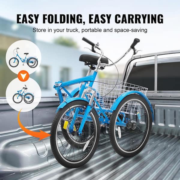SKYSHALO Folding Adult Tricycle 24-In. Adult Folding Trikes Carbon