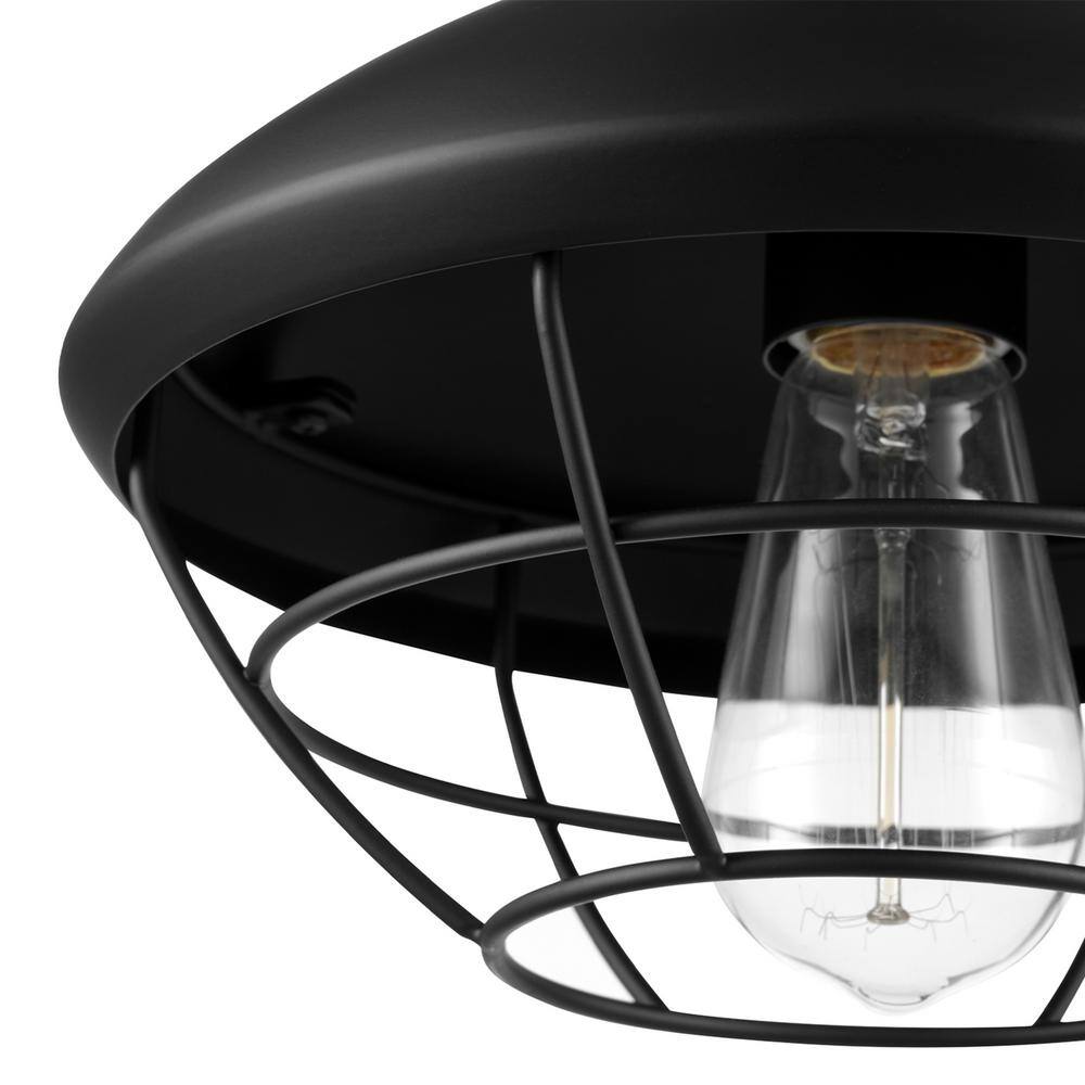 Matte Black Metal Cage Flush Mount Outdoor Ceiling Light