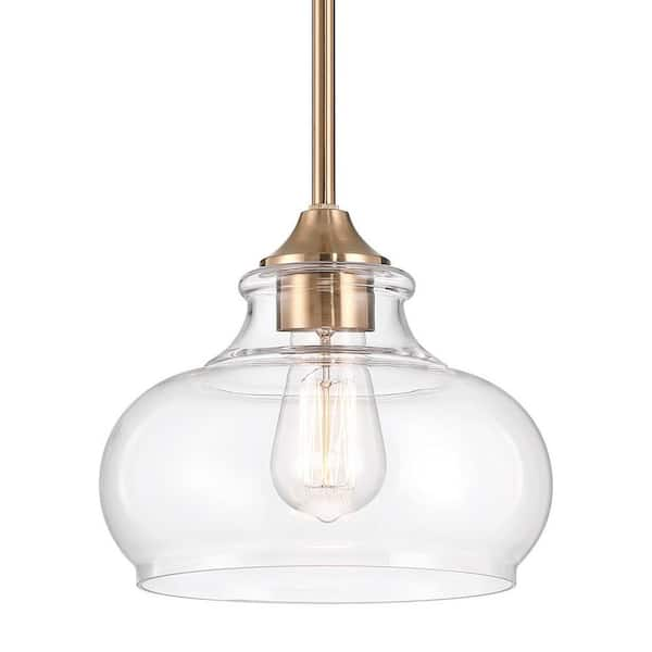 Harlow 60-Watt 1-Light Cool Brass Modern Pendant Light with Clear Shade, No Bulb Included