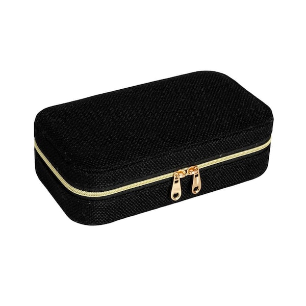 HOUSEHOLD ESSENTIALS Petite Black Polyester Travel Jewelry Organizer Box