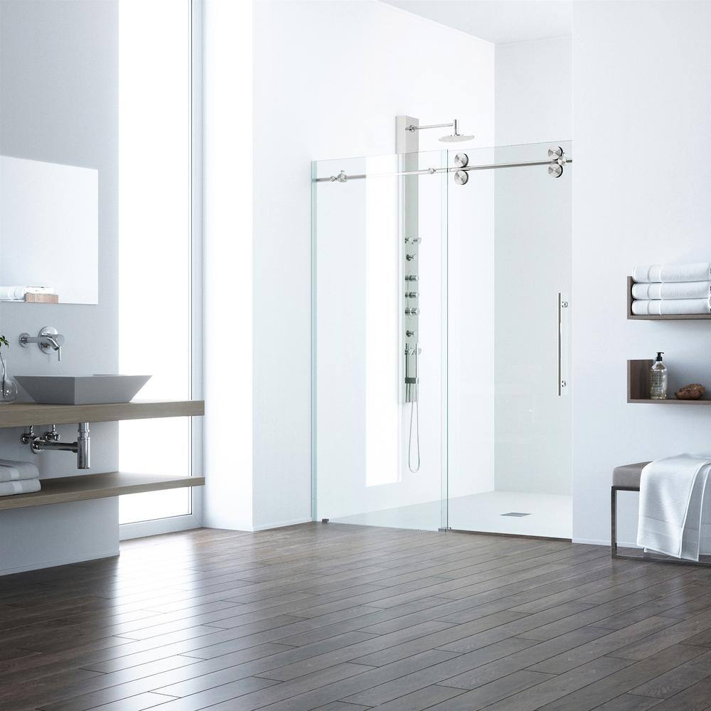 Elan 72" Frameless Clear Glass Sliding Shower Door with Stainless Steel Hardware