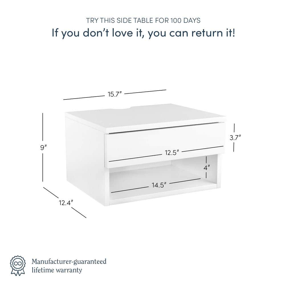 White Floating Wall-Mounted Nightstand with Drawer and Shelf
