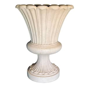 29 in. H Cast Stone Fiberglass Long Leaf Urn in Light Aged White