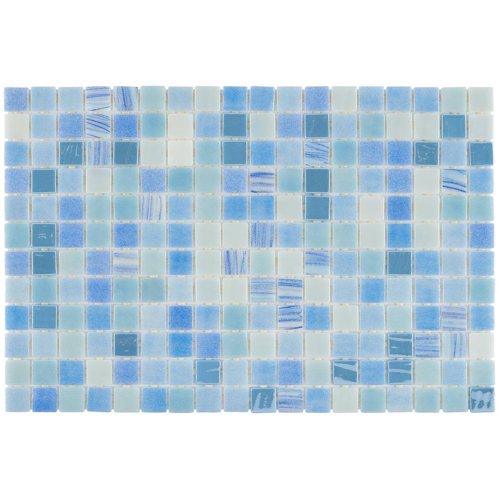 Whirlpool Blue Polished Glass Mosaic Tile Sheet