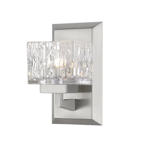 Unbranded Rubicon 13-Watt 1-Light Brushed Nickel Shaded Integrated LED Indoor Wall Sconce with Clear Glass Shade