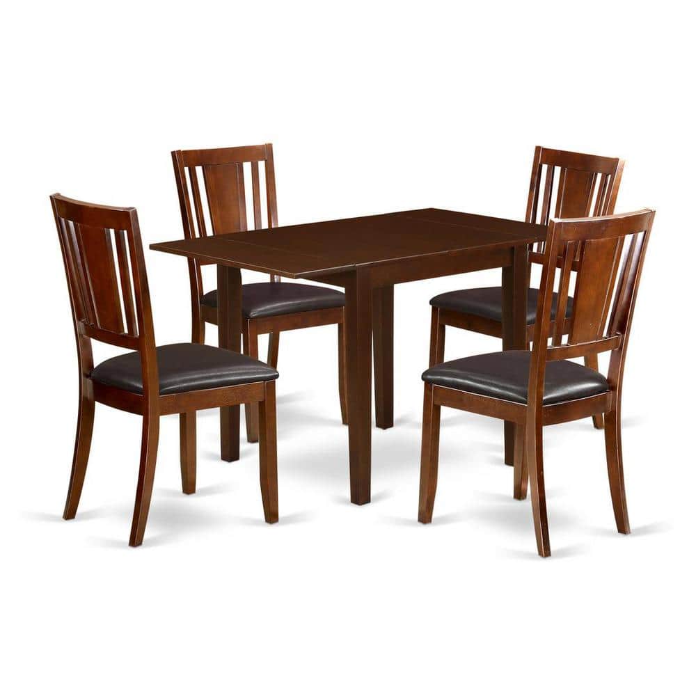 5-Piece Mahogany Finish Solid Wood Top-Dining Room Set-Seats 4