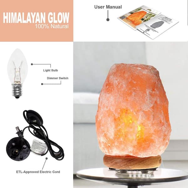 Himalayan Hand Carved Natural Crystal Salt Lamp Genuine Wood Base Bulb Dimmer 