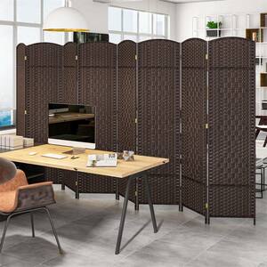 8-Panel Room Divider 6 ft. Tall Folding Privacy Screen with Solid Wood Frame Brown