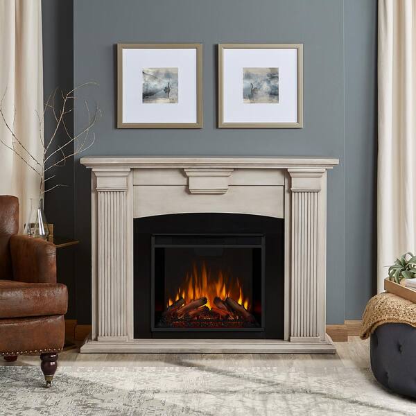 Real Flame Adelaide 51 in. Electric Fireplace in Dry Brush White