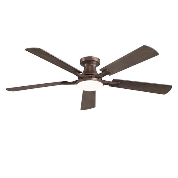 52 in. Smart Indoor Dimmable LED Quiet Brown Low Profile Ceiling Fan with Lights and App and Remote Dual-Finish Blades