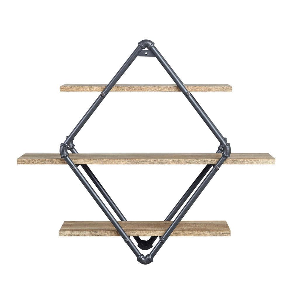 35 in. x 10 in. Wood Urbanne Industrial Aged 3-Tiered Print MDF and Metal P