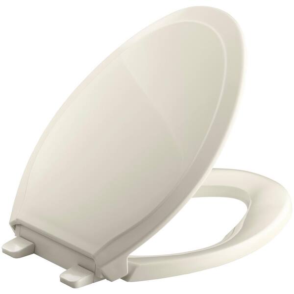 KOHLER Rutledge Quiet-Close Elongated Toilet Seat with Grip-Tight Bumpers in Almond