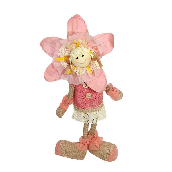 Northlight 13.5 in. Pink Cream and Tan Spring Floral Standing Sunflower Girl Decorative Figure