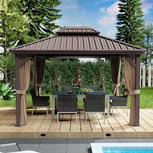 Caesar 10 ft. D x 9 ft. H x 12 ft. W Aluminum Hardtop Gazebo with Galvanized Steel Roof, Mosquito Net & Privacy Curtain