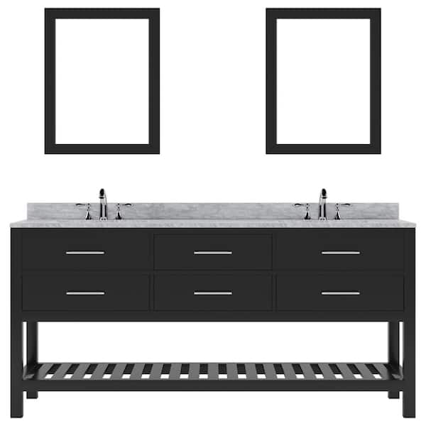 Virtu USA Caroline Estate 72 in. W x 22 in. D x 34 in. H Double Sink Bath Vanity in Espresso with Marble Top and Mirror