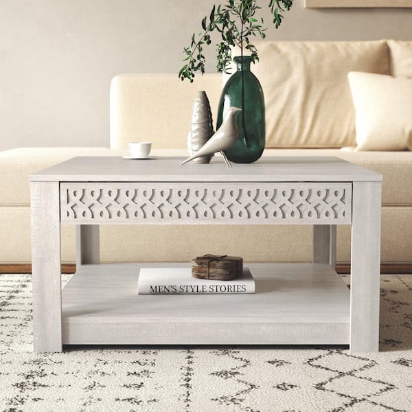 GALANO Japtur 31.5 in. Dusty Gray Oak Wood Top Square Laser Cut Coffee Table  SH-DIPU161029US - The Home Depot