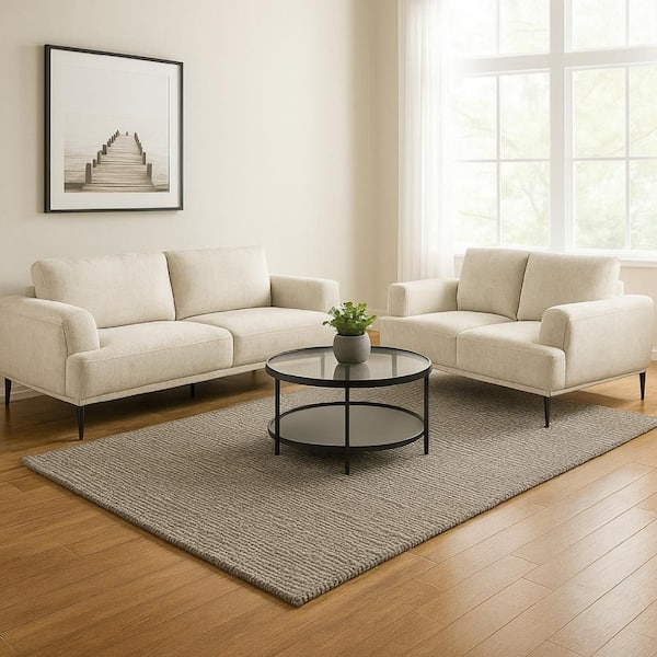 Batty 2-Piece Light Brown Chenille Sofa and Loveseat Living Room Set