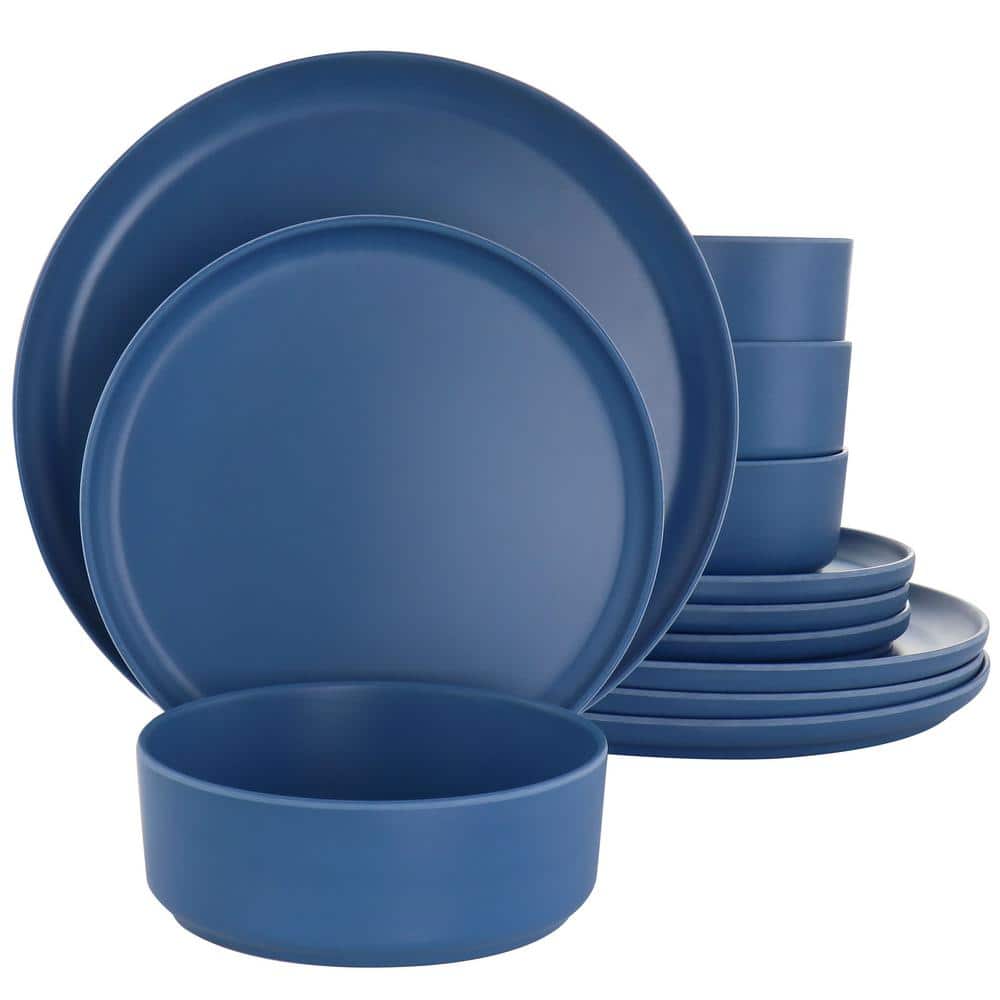 Blue Melamine 12-Piece Stackable Dinnerware Set, Service for 4
