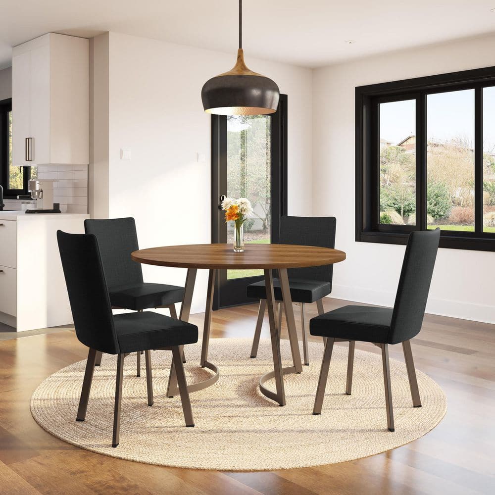Elmira Black Polyester and Bronze Metal Parsons Side Chair