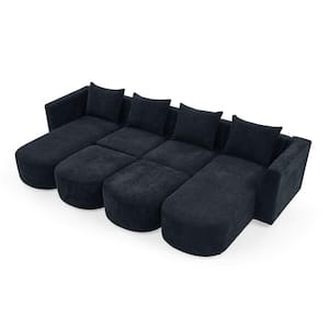 6-Piece U-Shaped Polyester Modular Sectional Sofa with Ottomans in Black