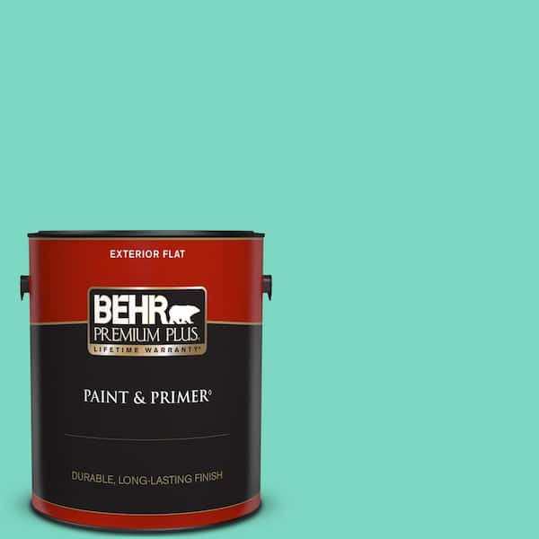 BEHR PREMIUM PLUS 1 gal. #480A-3 Mint Majesty Flat Exterior Paint & Primer
