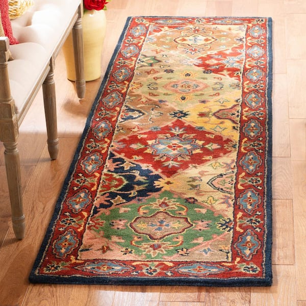 Heritage Red/Multi 2 ft. x 8 ft. Geometric Floral Border Runner Rug