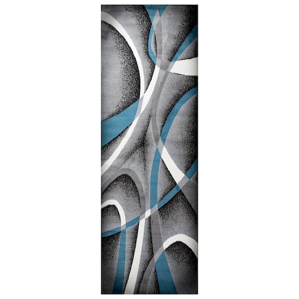 MSRUGS Strangeways Gray/Blue 3 ft. x 8 ft. Polypropylene Runner Rug