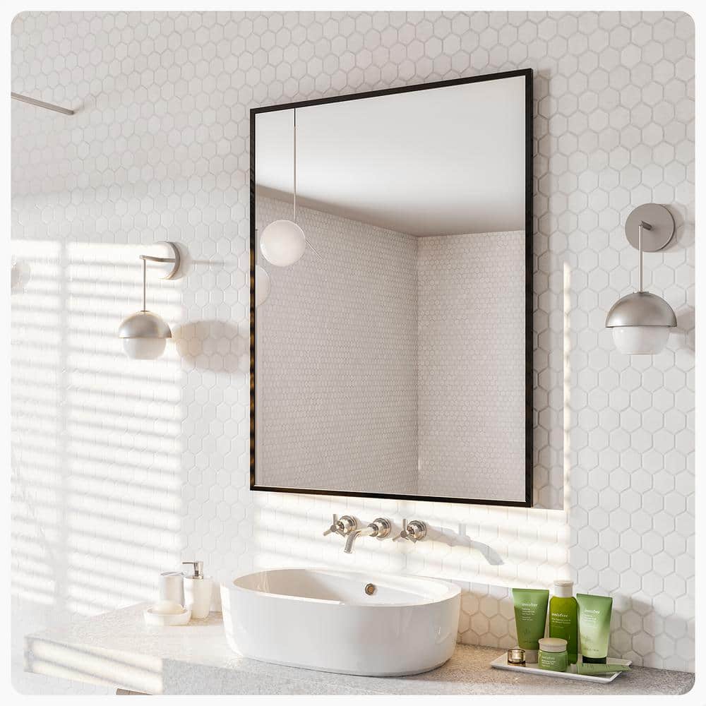 Sleek Silver 28.5" x 35" Modern Rectangular Bathroom Mirror