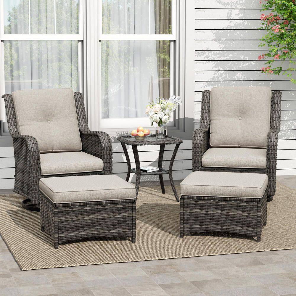 4-Piece Wicker Patio Conversation Seating Sofa Set with Blue Cushions and Brown Steel Coffee Table price history on PriceWatchPro