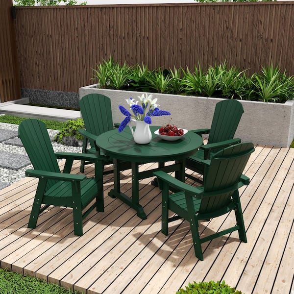 WESTIN OUTDOOR Altura Outdoor Patio Weather Resistant Dark Green 5-Piece HDPE Plastic Round Table Dining Set