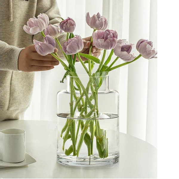 9in tall clear glass cylinder vase for home decor. LX0040 - The