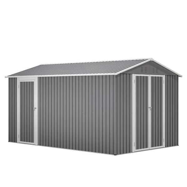 8 ft. W x 12 ft. D Metal Outdoor Storage Shed with Double Pitched Roof Lockable Double Door (96 sq. ft. ) in Gray