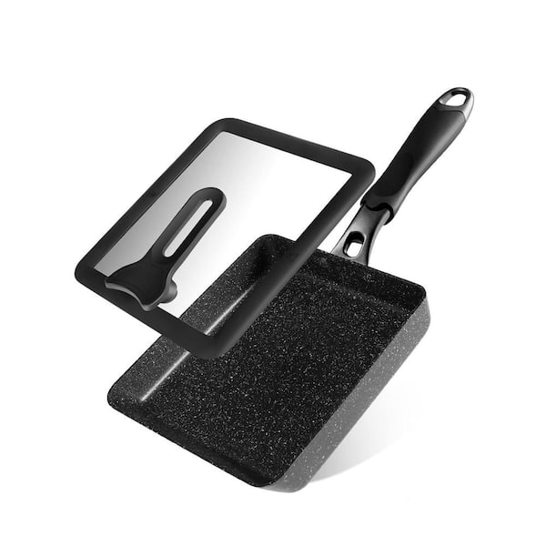 7.2 in. Black Tamagoyaki Pan, Japanese Egg Pan with Lid, Nonstick Japanese Omelette Pan, Square Aluminum Frying Pan