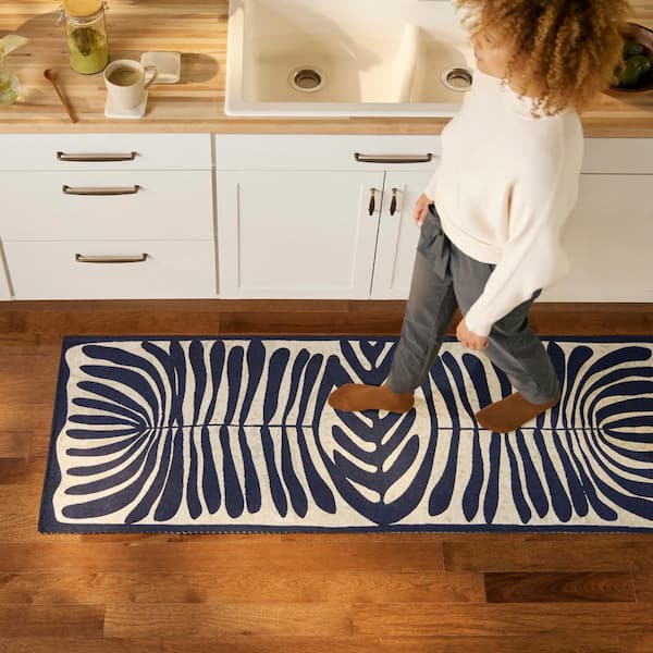 Luxe Livie Matisse Cutout Navy Blue 24 in. x 72 in. Machine Washable Runner Kitchen Mat