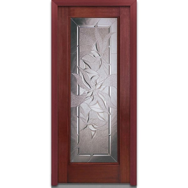 Milliken Millwork 32 in. x 80 in. Lasting Impressions Decorative Glass Full Lite Finished Mahogany Fiberglass Prehung Front Door