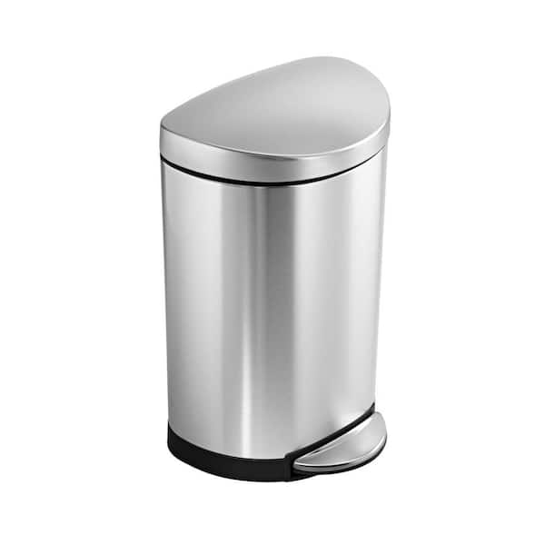 10L Semi-Round Step Bathroom Trash Can with Soft-Close Lid, Brushed Stainless Steel
