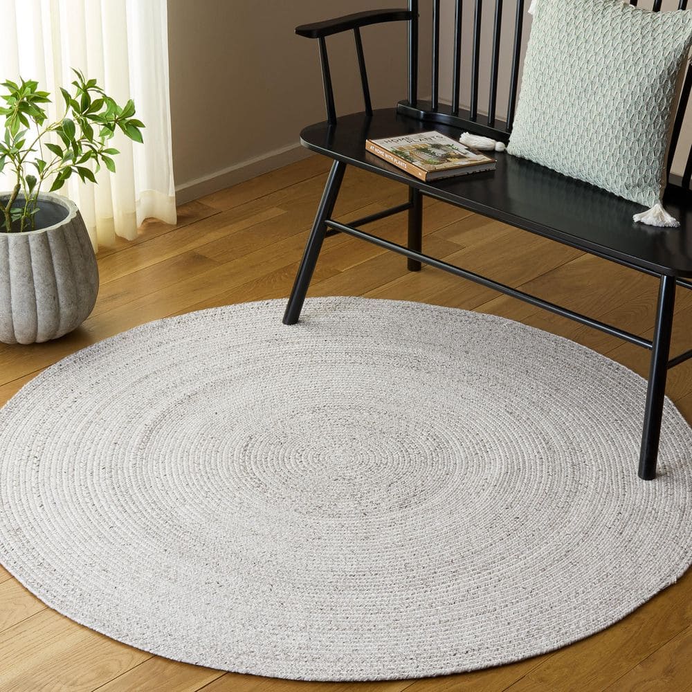 Braided 4 ft. x 4 ft. Round Ivory Solid Color Distressed Area Rug price history on PriceWatchPro