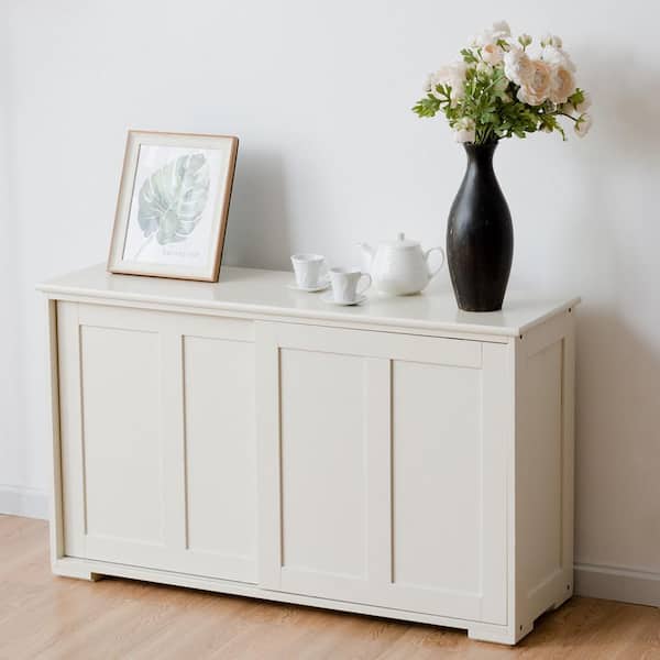 Costway Kitchen Storage Cupboard Cabinet with Sliding Door White