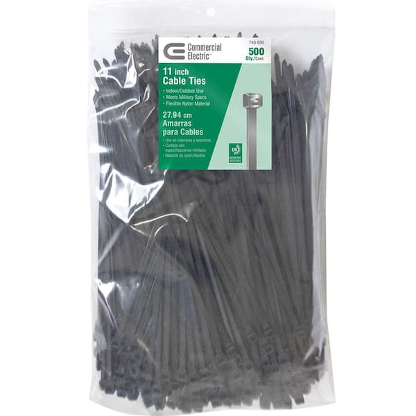 Commercial Electric 11 in. UV Resist Cable Tie, Black (500-Pack)