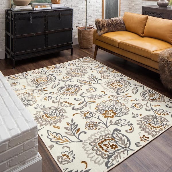 GlowSol Beige 8 ft. x 10 ft. Washable Floral Indoor Entryway Area Rug  LS_PHO_0YI9IEIC - The Home Depot