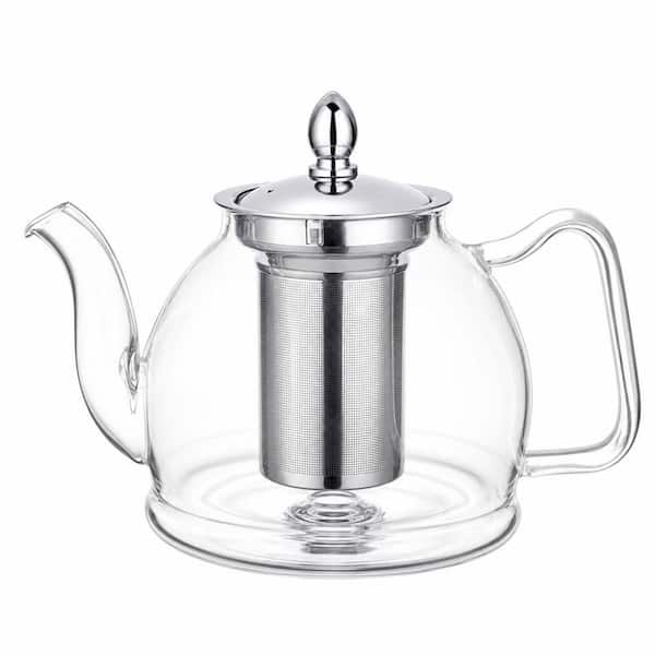 4 Cups 33 oz. Clear Heat-Resistant Borosilicate Glass Teapot with Stainless Steel Infuser, Stovetop and Microwave Safe