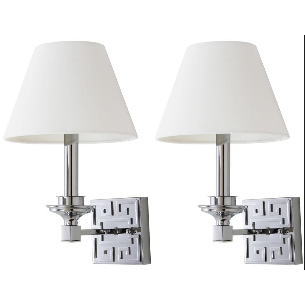 Elvira Chrome 15" Greek Key Dimmable Wall Sconce - Set of 2