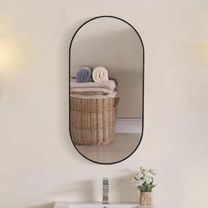 18 in. W x 35 in. H Large Oval Aluminum Framed Copper-Free Wall Bathroom Vanity Mirror in Black