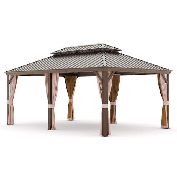 12 ft. x 18 ft. Aluminum Outdoor Gazebo Double Galvanized Steel Roof With Ceiling Hook, Mosquito Netting and Curtains