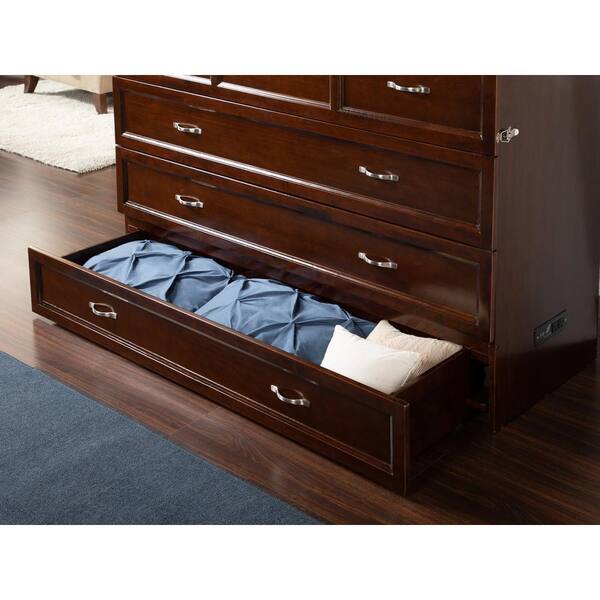 deerfield murphy bed chest queen antique walnut with charging station