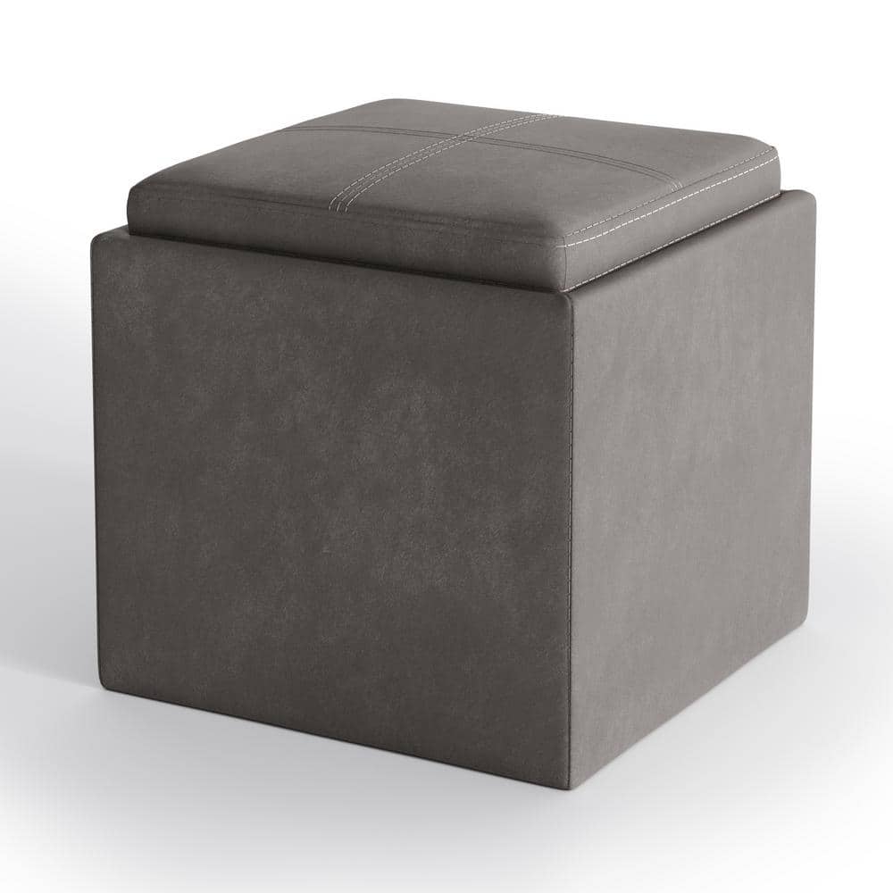 Simpli Home Rockwood 17 In Wide, 17 Townsend Cube Storage Ottoman With Tray Wyndenhall