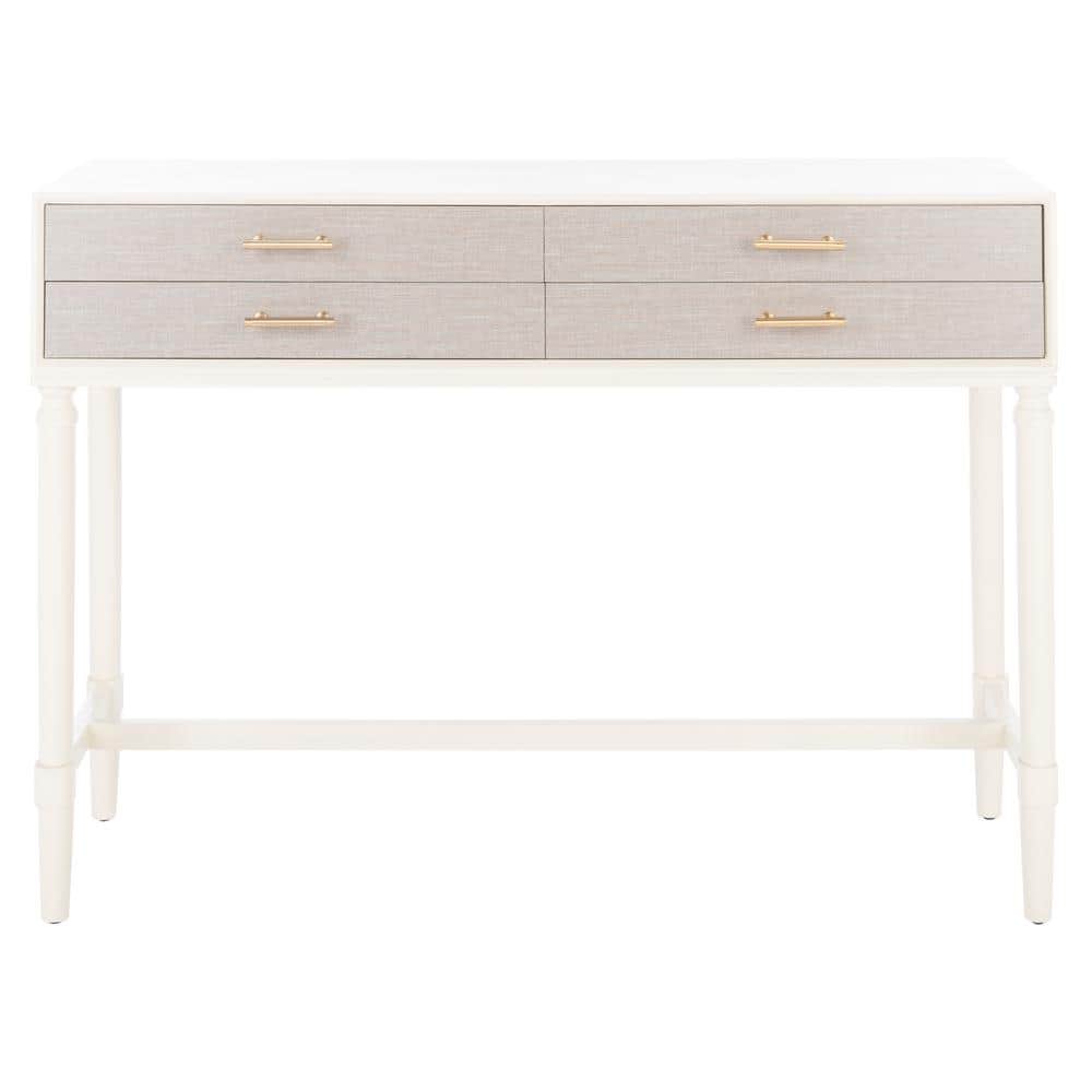 White Wood and Metal Console Table with Storage