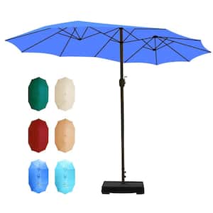 15 ft. Dark Blue Market Double Side Patio Umbrella with Base and Sandbag